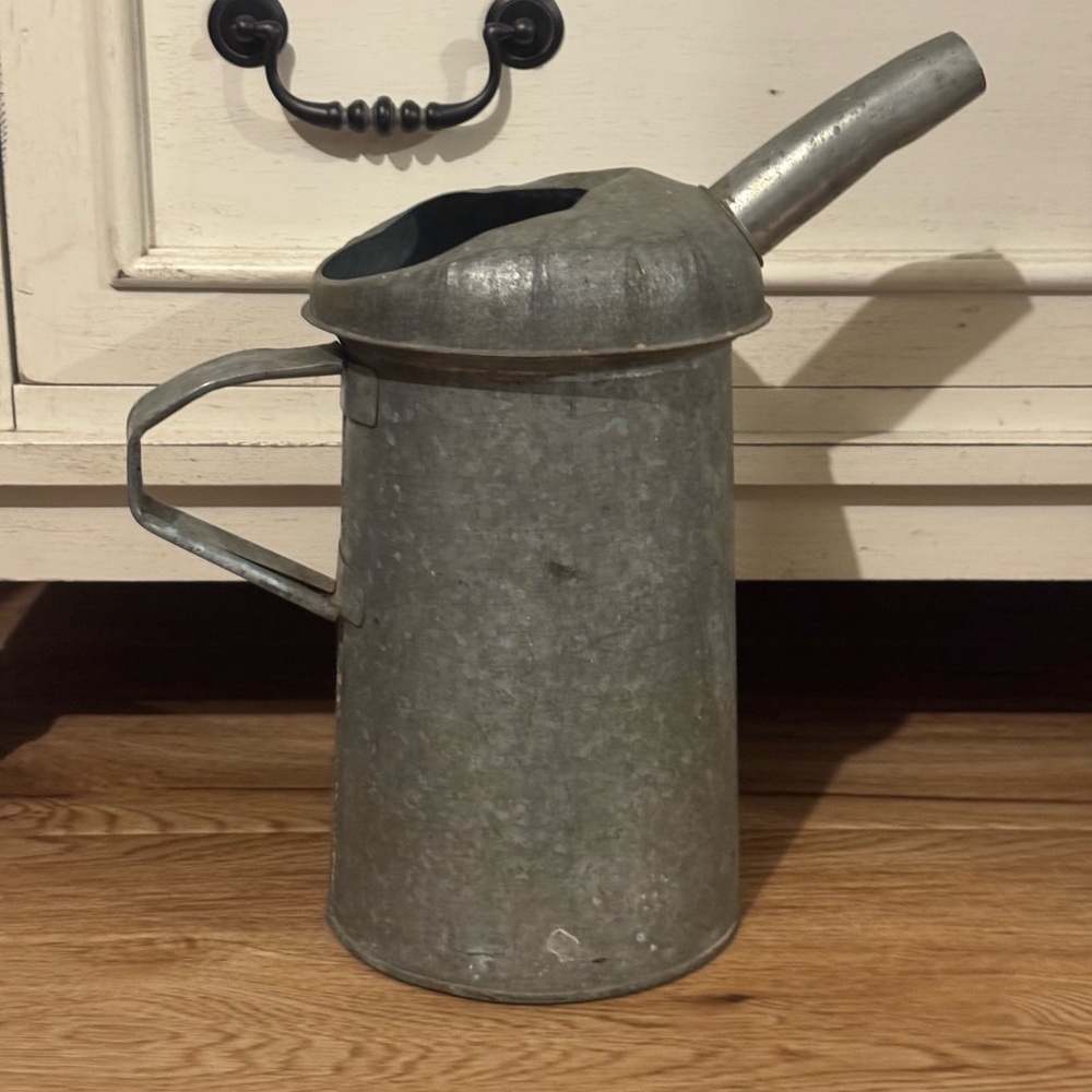 Vintage Galvanized Metal 1 Gal Oil Filler Can w/ Spout Rustic Farmhouse Decor